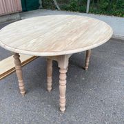 Renovated Louis Philippe round extendable dining table with flaps and 3 extensions.