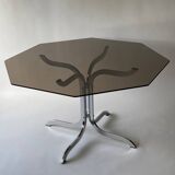 Smoked glass and chrome metal dining table 1970