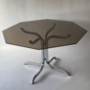 Table à manger en verre fumé et métal chromé 1970