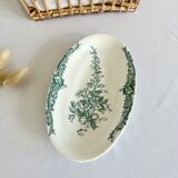 Romantic antique ravier porcelain floral style cream color and green details