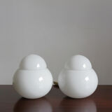 Daruma white glass bedside lamps by Sergio Asti for Candle, 1960s