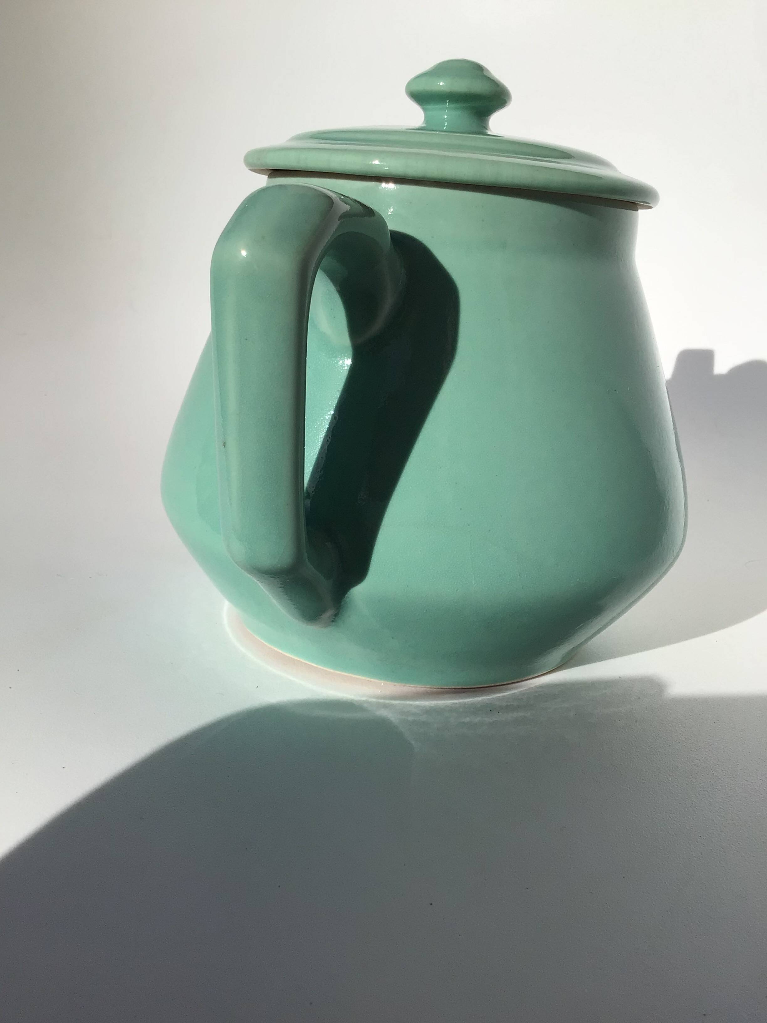 Art deco blue green stoneware teapot