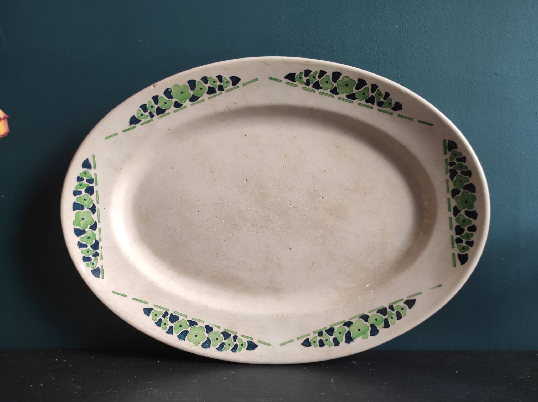 French vintage set of 4 plates, sauce boat and platter, from Longchamps, Cannes model