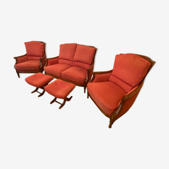 2-seater sofa, 2 armchairs and 2 footrest