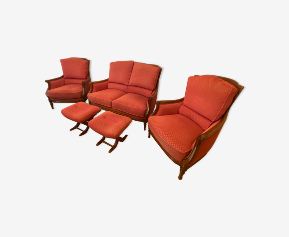 Canapé 2 places, 2 fauteuils et 2 repose pieds