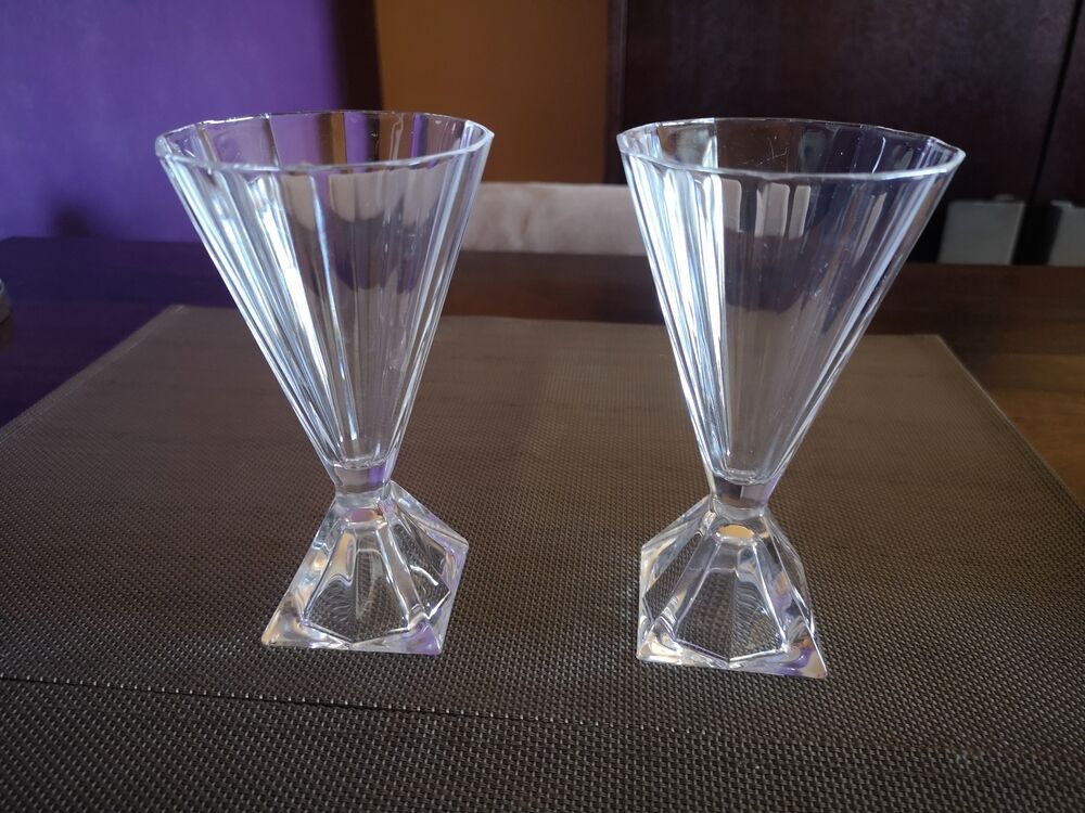 Pair of flutes/champagne glass in Art Deco crystal - 1920s/1930s
