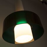 Suspension vintage en 2 élements opaline blanche et verre transparent vert