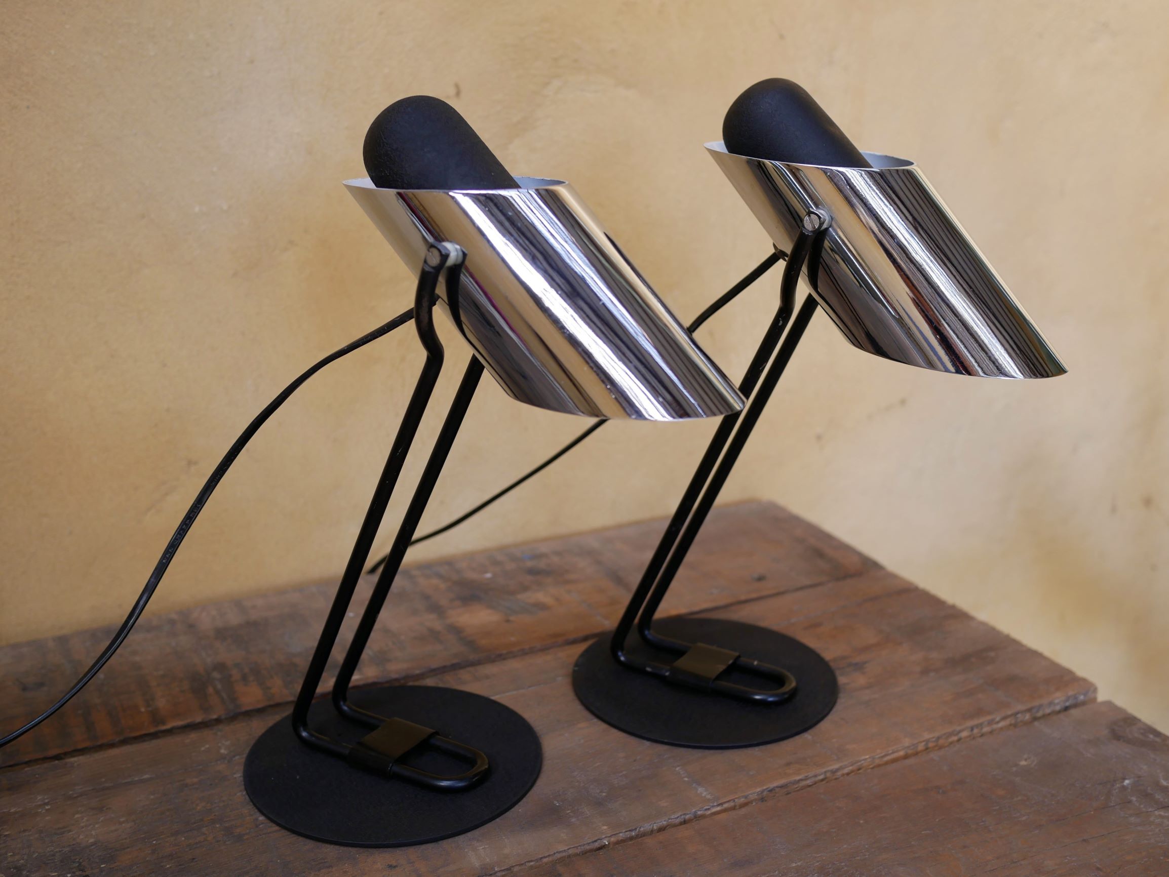 Pair of vintage chrome metal lamps