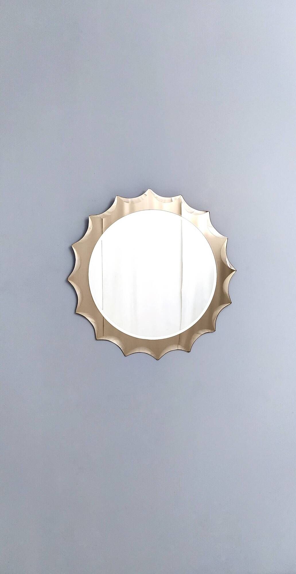Postmodern Sun Shaped Bronze Wall Mirror in the Style of Cristal Art, Italy