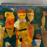 Oil on canvas by Jean Billecocq modern composition with characters