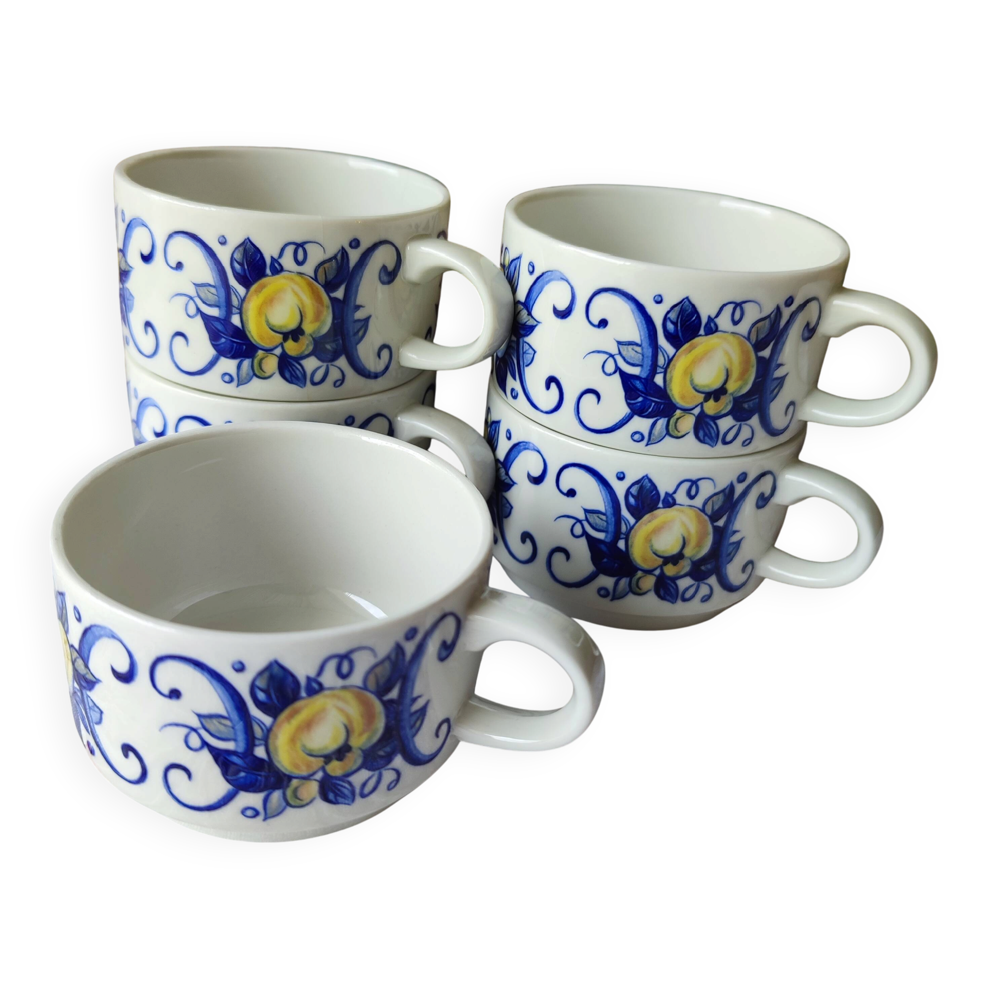 Set of 5 vintage Villeroy & Boch mugs – Cadiz model – Blue decor and