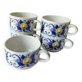 5 tasses vintage Villeroy & Boch modèle Cadiz, décor bleu et jaune