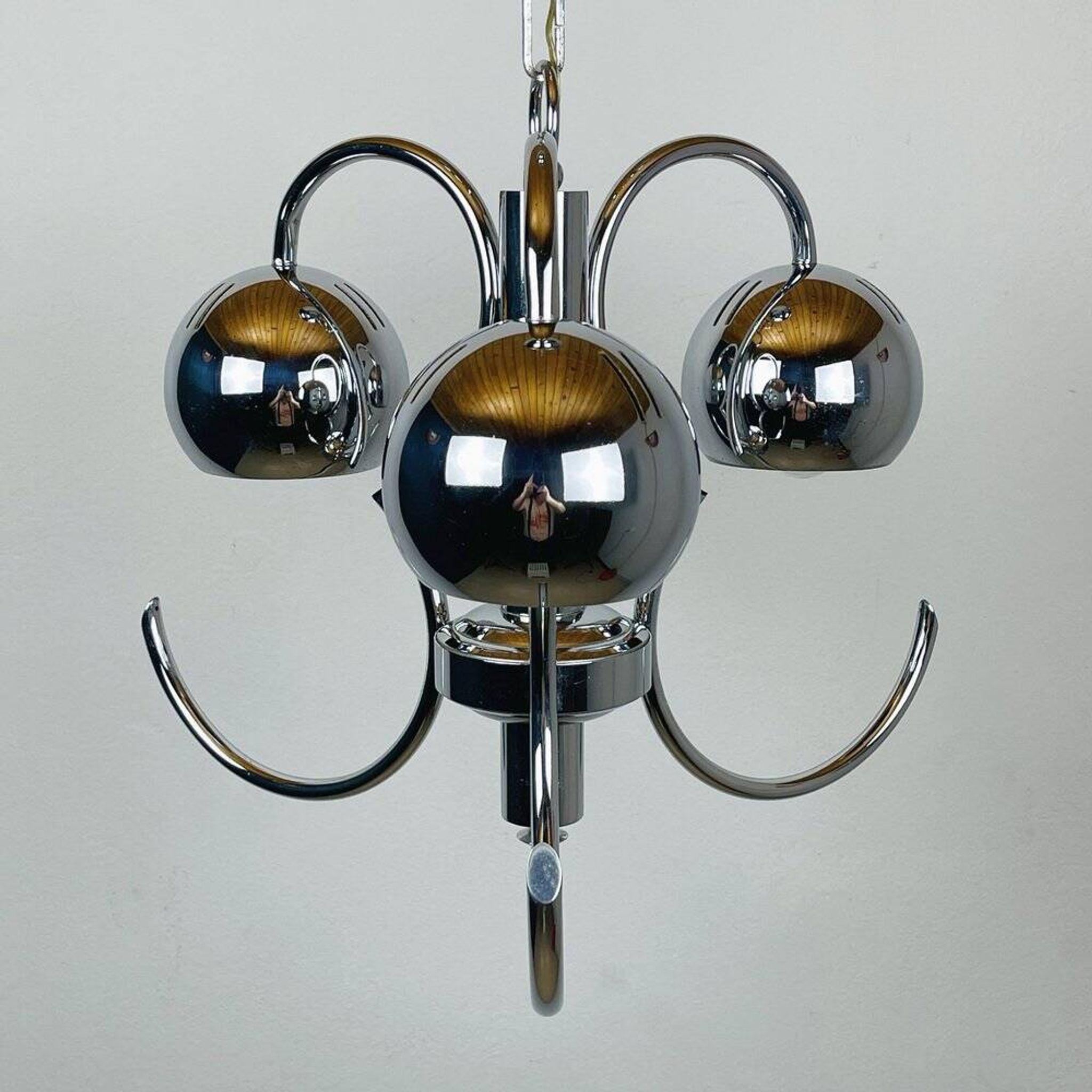 Vintage mid-century eye pendant lamp, Silver, Italy, 1970s