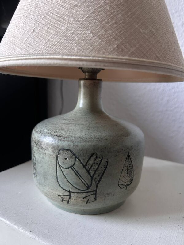 Lampe Jacques Blin signée avec abat-jour original – céramique vintage