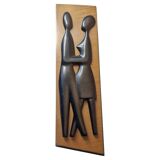 Midcentury Wall Wood Sculpture Lovers, 1970s