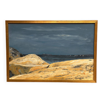 Swedish Oil on Canvas – “Seascape” by T.J. – Signed – Vintage & Framed