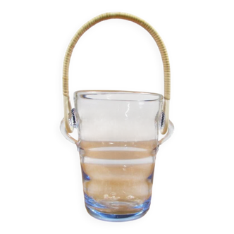 Seau à glace - Rotin et verre ondulé - Années 60