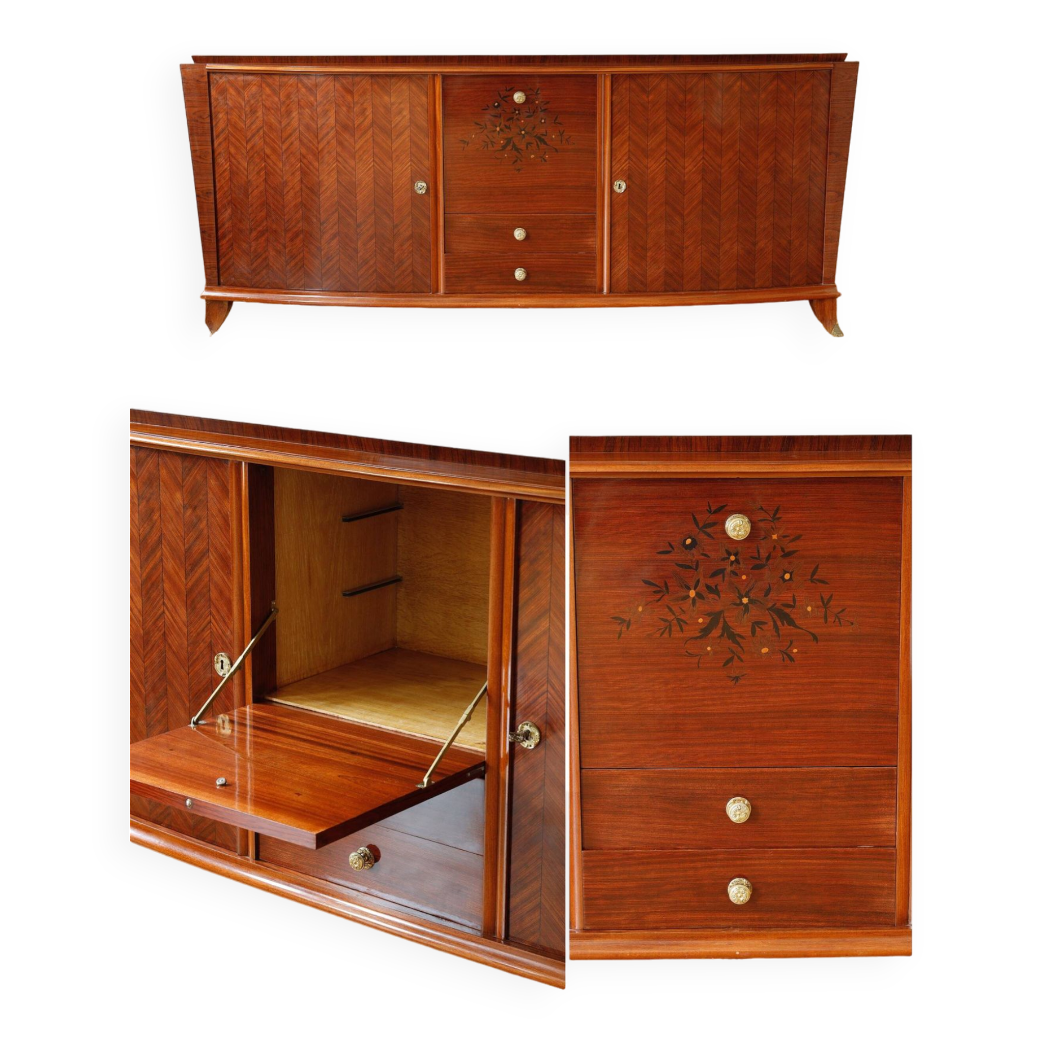 Rosewood and rosewood sideboard in the style of Jules Leleu