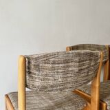 Set of 6 mid-century chairs in honey wood and tweed, 1970 design by dlg Regain.