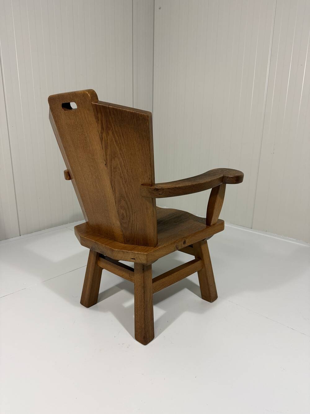 Rustic brutalist arm chair solid oak 1960’s