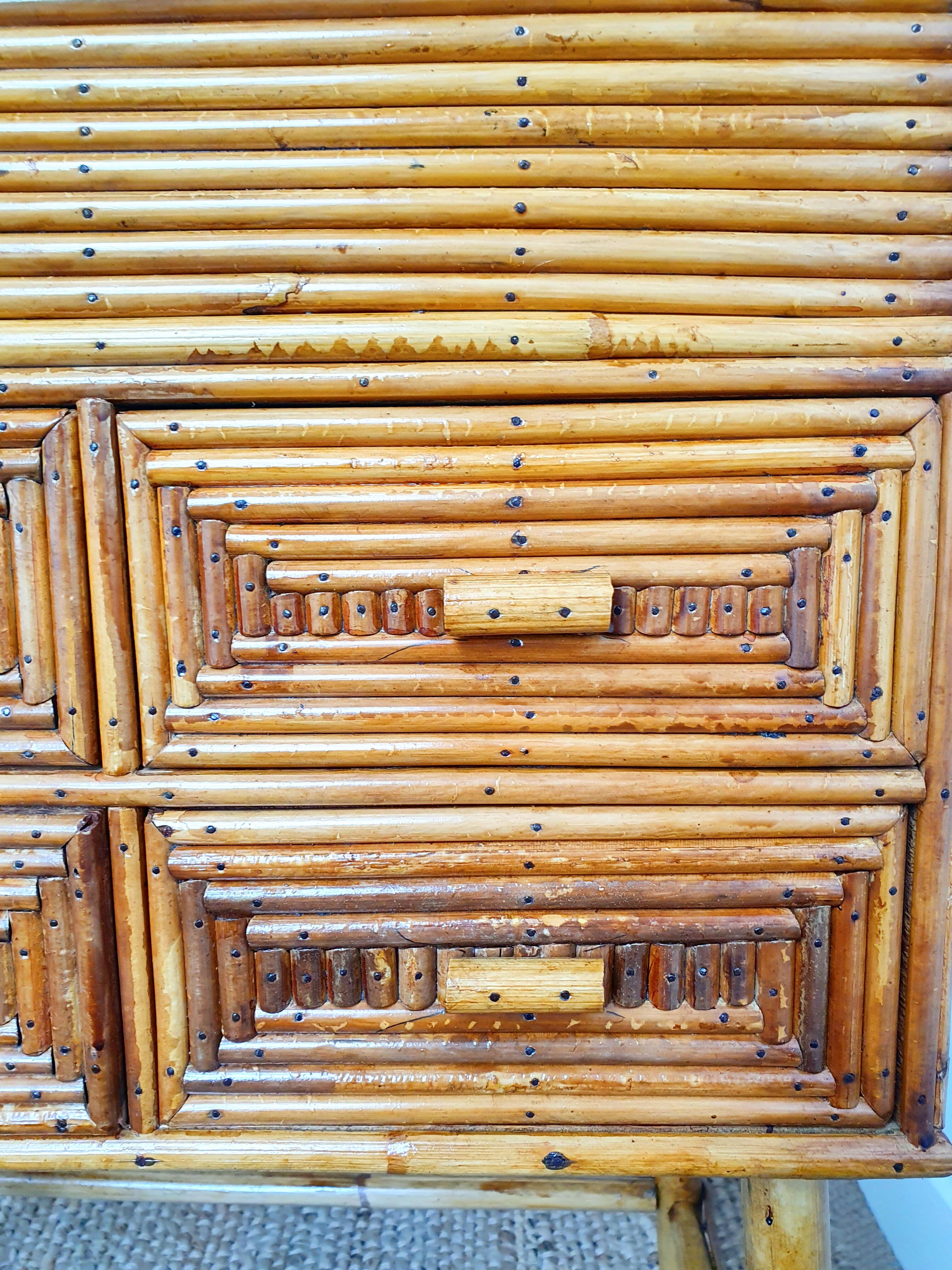 Chest of drawers in rattan marquetry