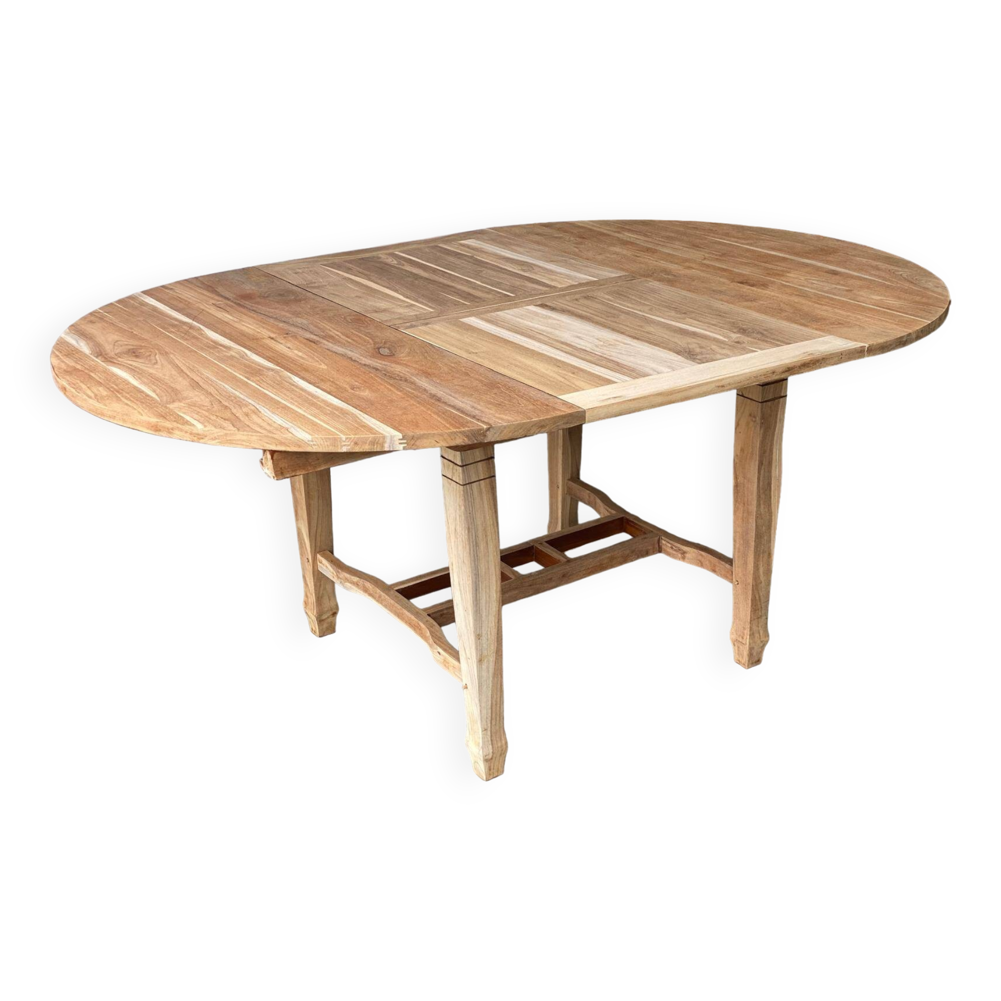 Refurbished Extendable Round Farmhouse Dining Table in Raw Solid Wood