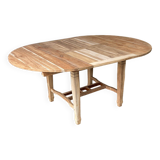 Refurbished Extendable Round Farmhouse Dining Table in Raw Solid Wood