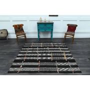 1970s Vintage Turkish Oushak Handmade Wool Cotton Black Runner Rug 169x190