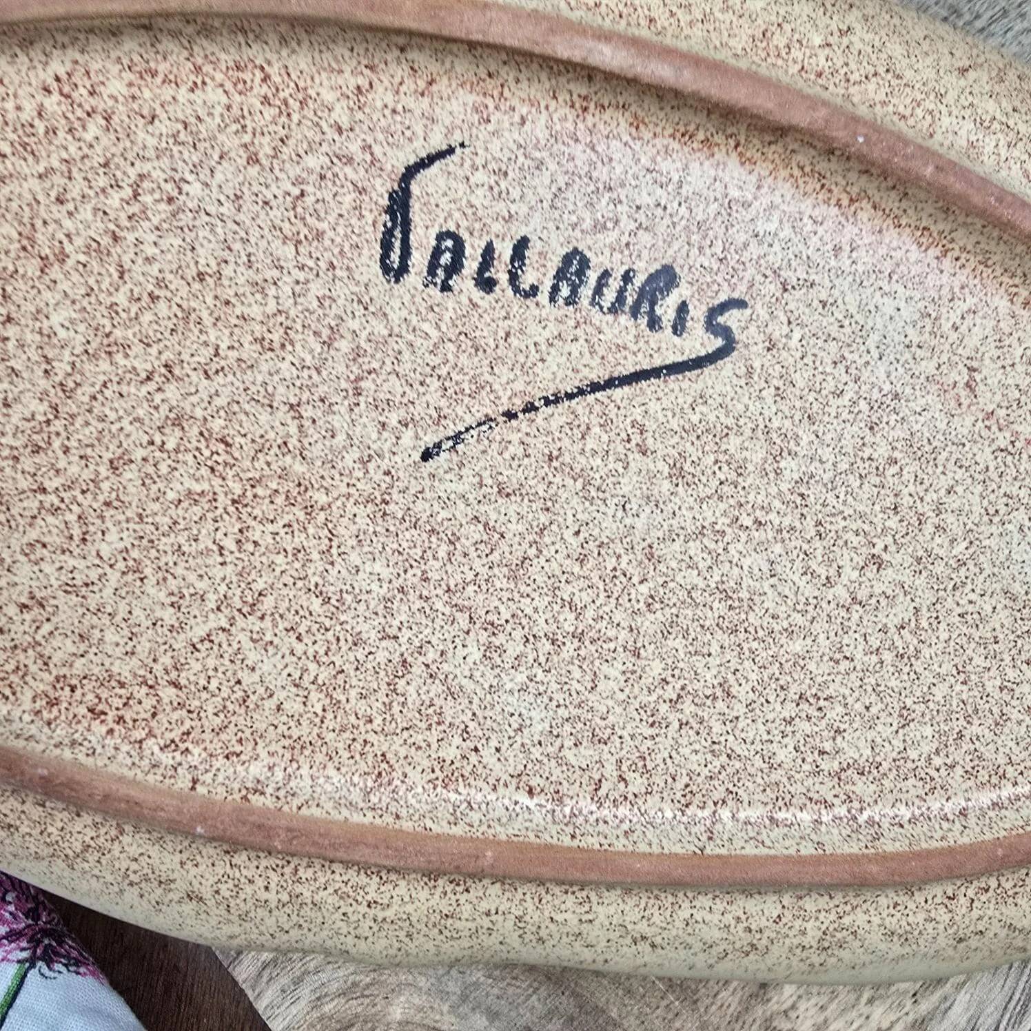 Ceramic foie gras dish from Vallauris – engraved floral decoration