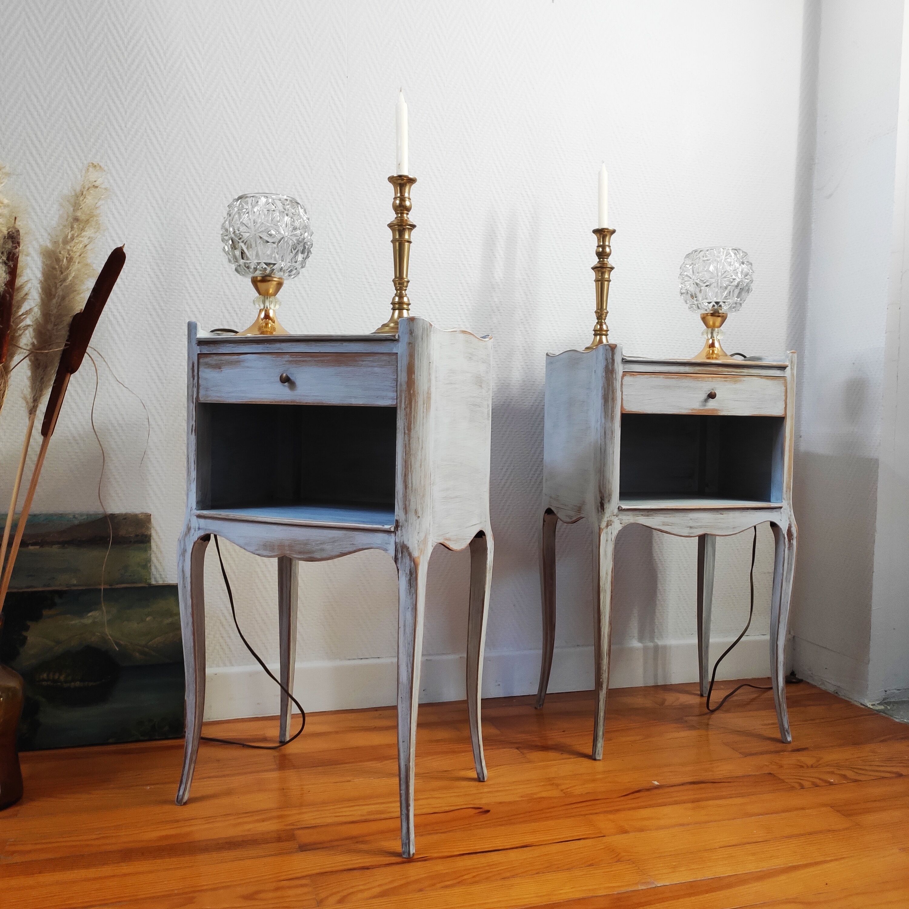 Pair of patinated bedside tables