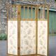 Vintage screen, old 3-panel screen, molded wood and fabric screen