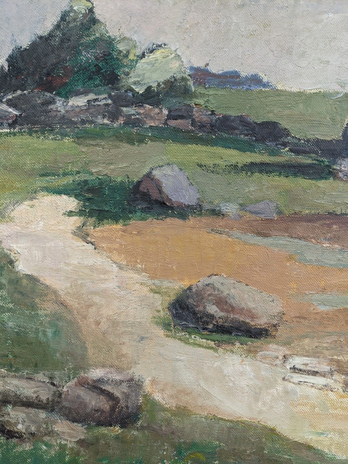 1962 Mid-Century Modern "Rockpools" Swedish Landscape Oil Painting, Framed