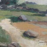 1962 Mid-Century Modern "Rockpools" Swedish Landscape Oil Painting, Framed