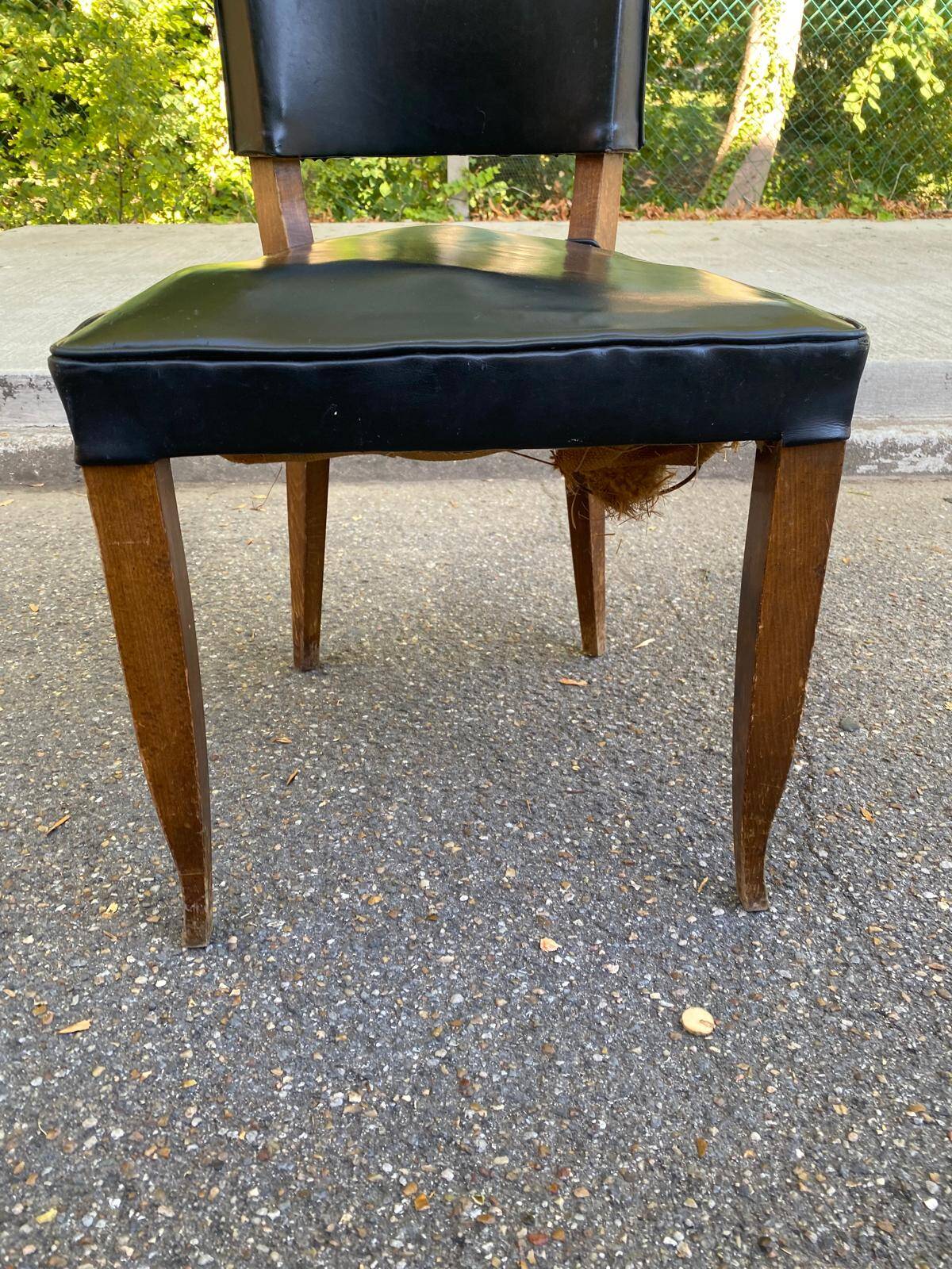 Vintage Art Deco Chair / 1950s – Wood & Black Faux Leather