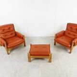 Pair of brutalist leather armchairs, 1960s