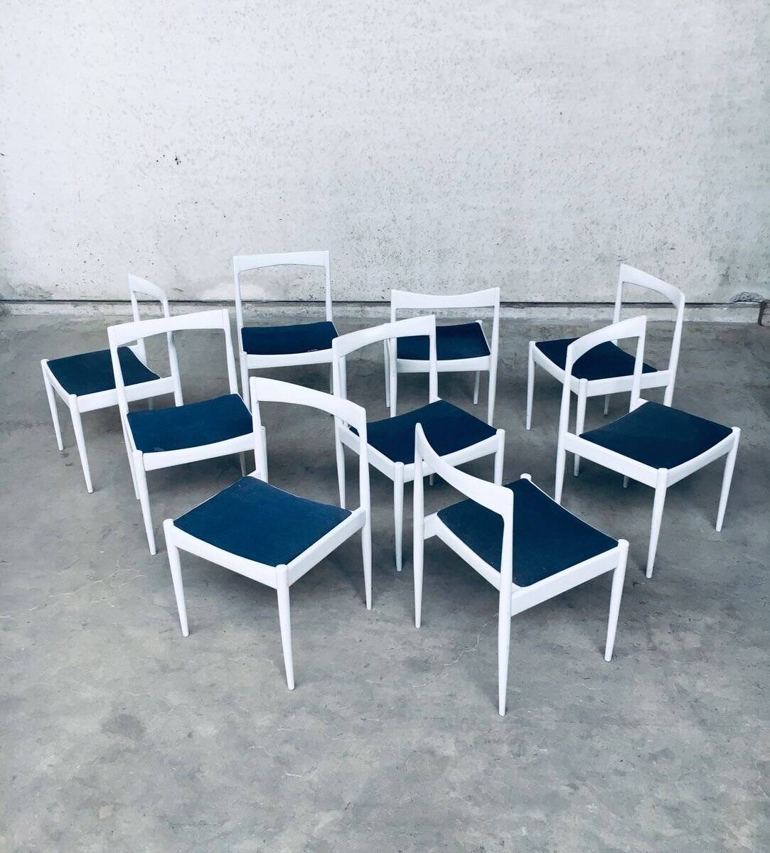 Belgian White Dining Chair, 1970s, Set of 9
