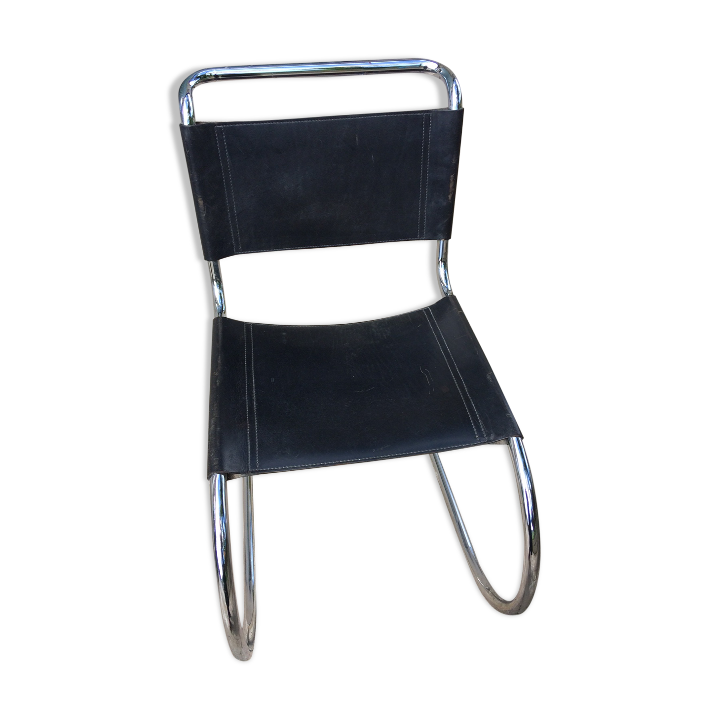 Chaise de bureau en cuir et chrome
