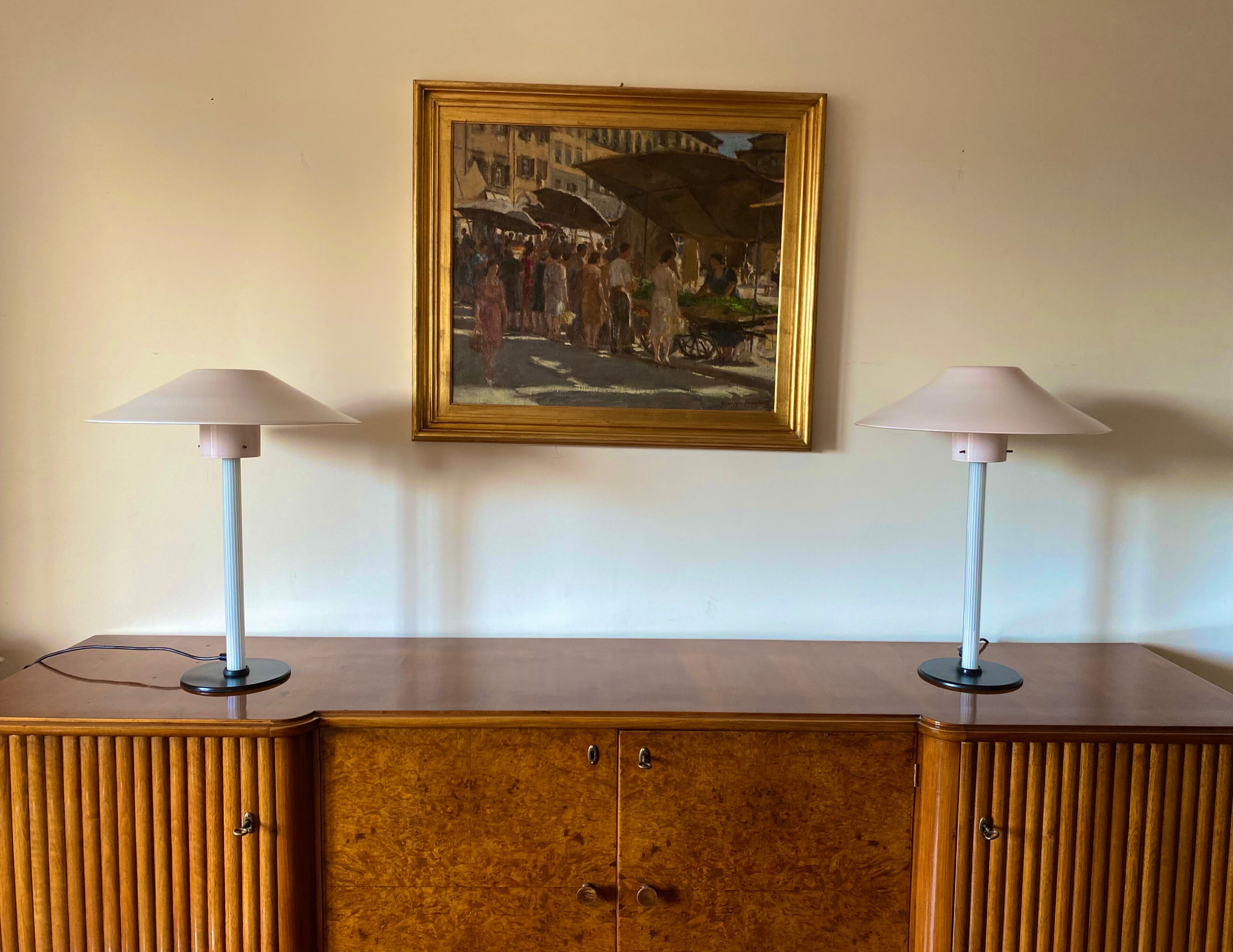 Cini Boeri, 2 Pink glass "Chiara" Table Lamp, Venini Murano, Italy, 1984