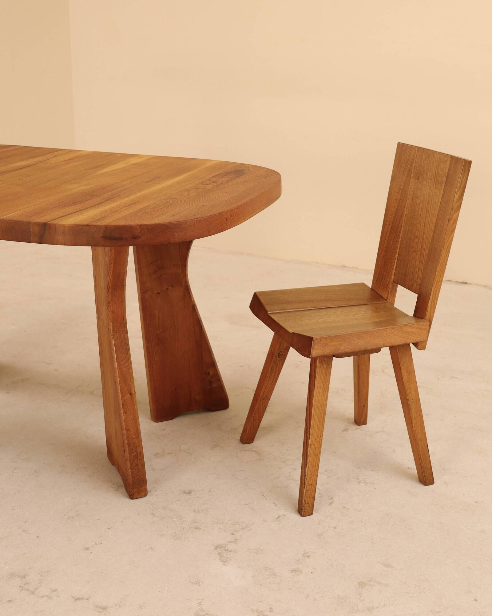 Chairs in elm, Atelier C. Demoyen, France, 1980s