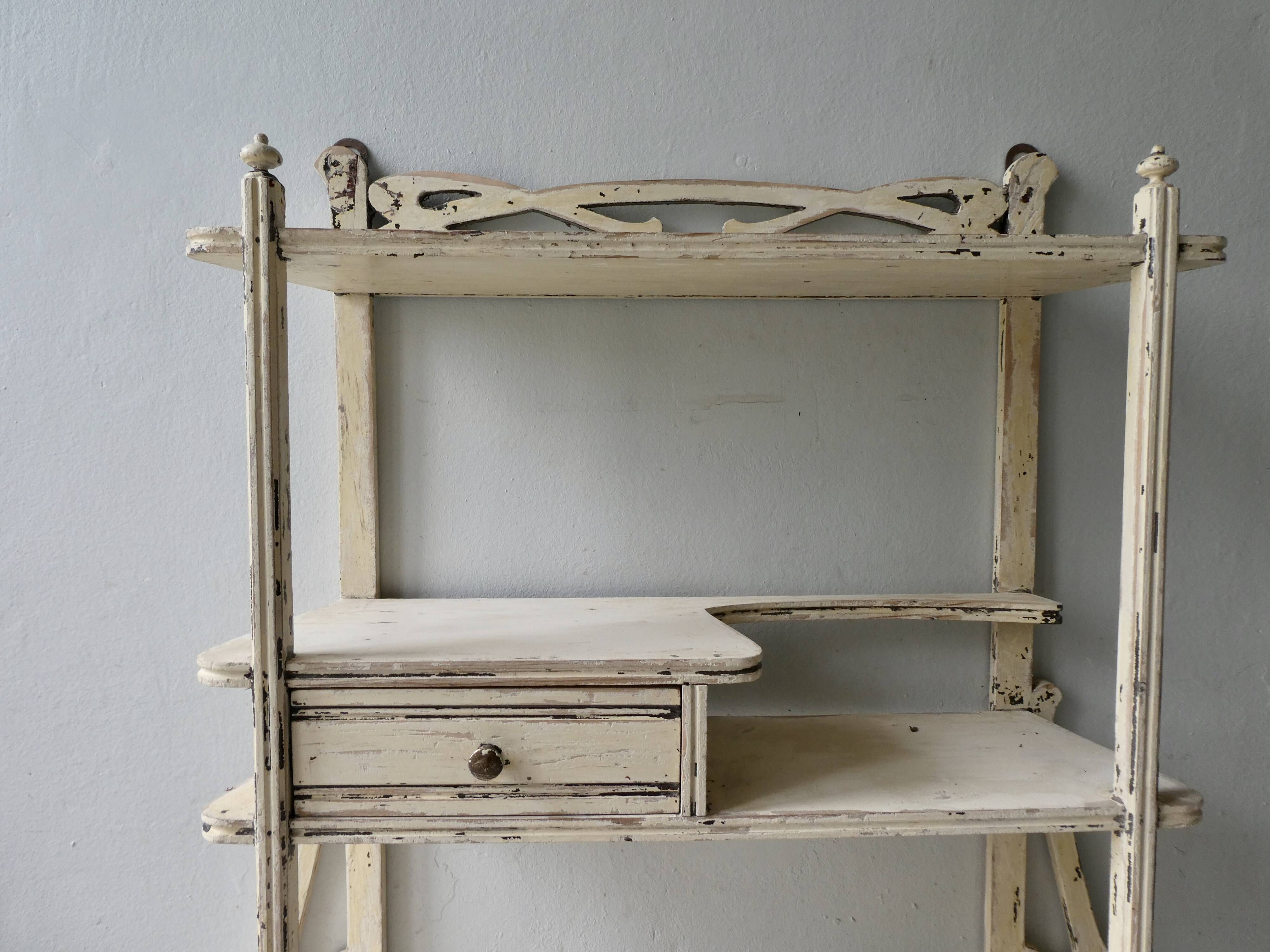 Art Nouveau wall shelf, wooden, cream patina