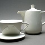 White ceramic coffeemaker and melitta filter, 60 years