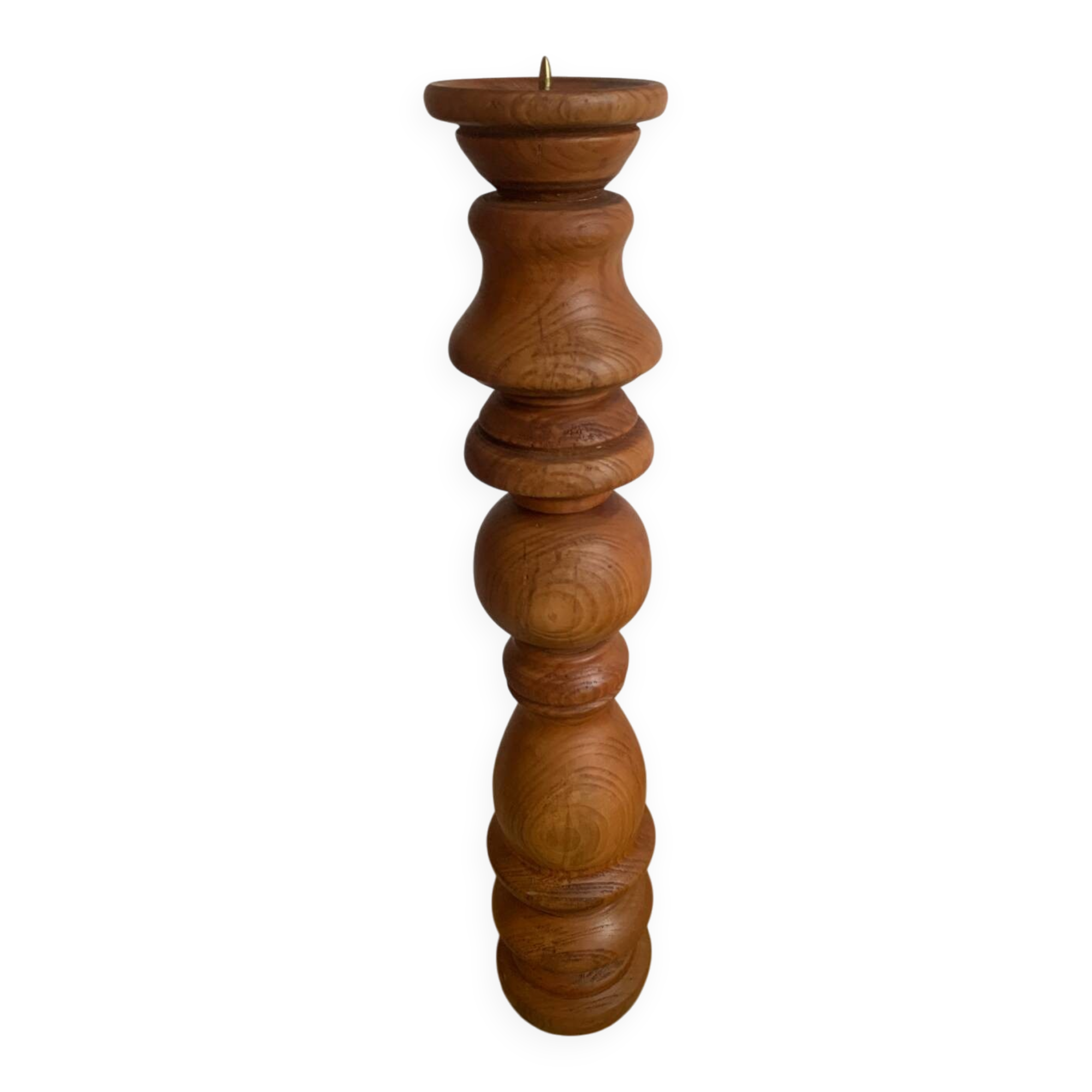 Sculptural Totem Candle Holder 40cm - Turned Solid Wood - 70s Spirit / Per