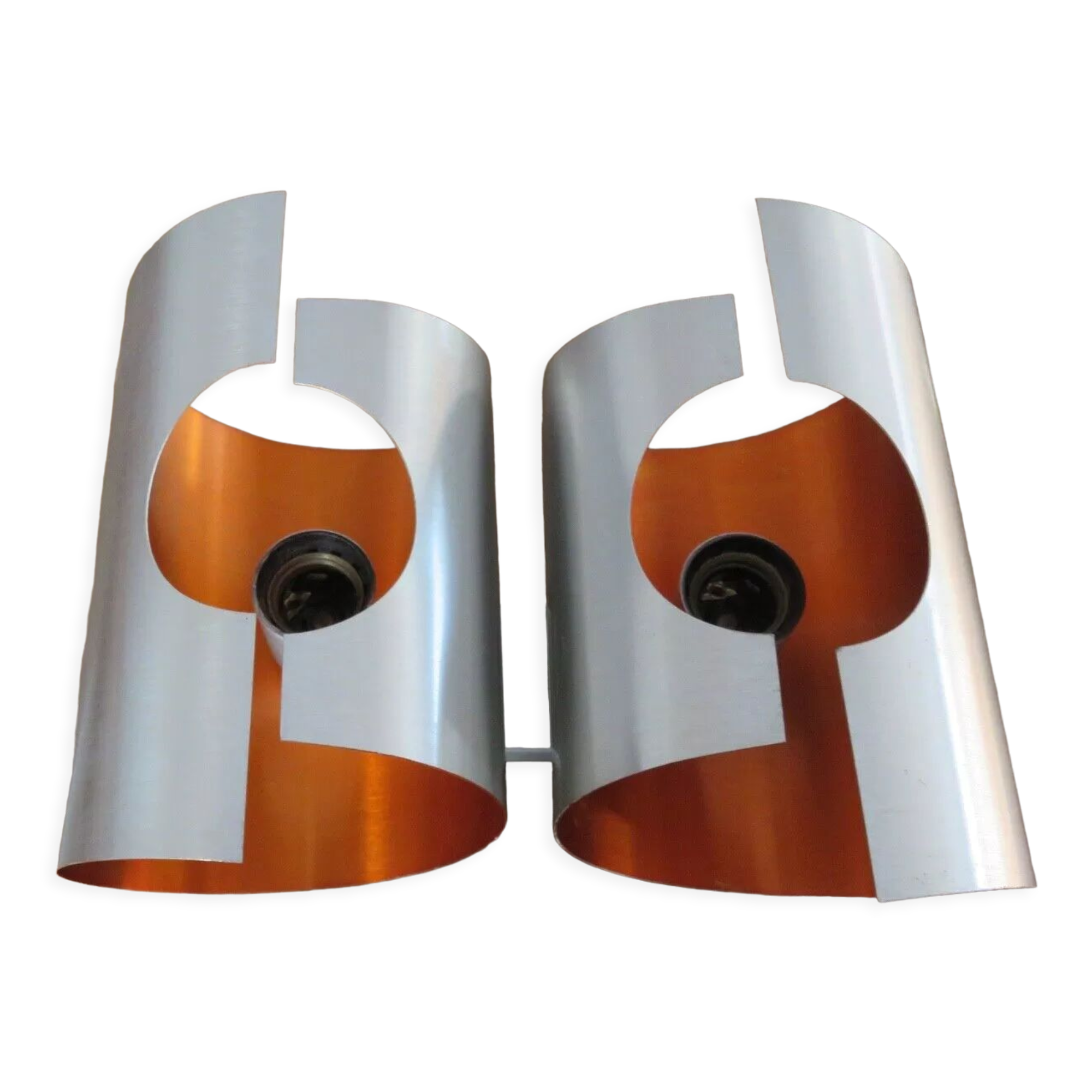 Applique double en acier brossé et acier anodisé orange 1970