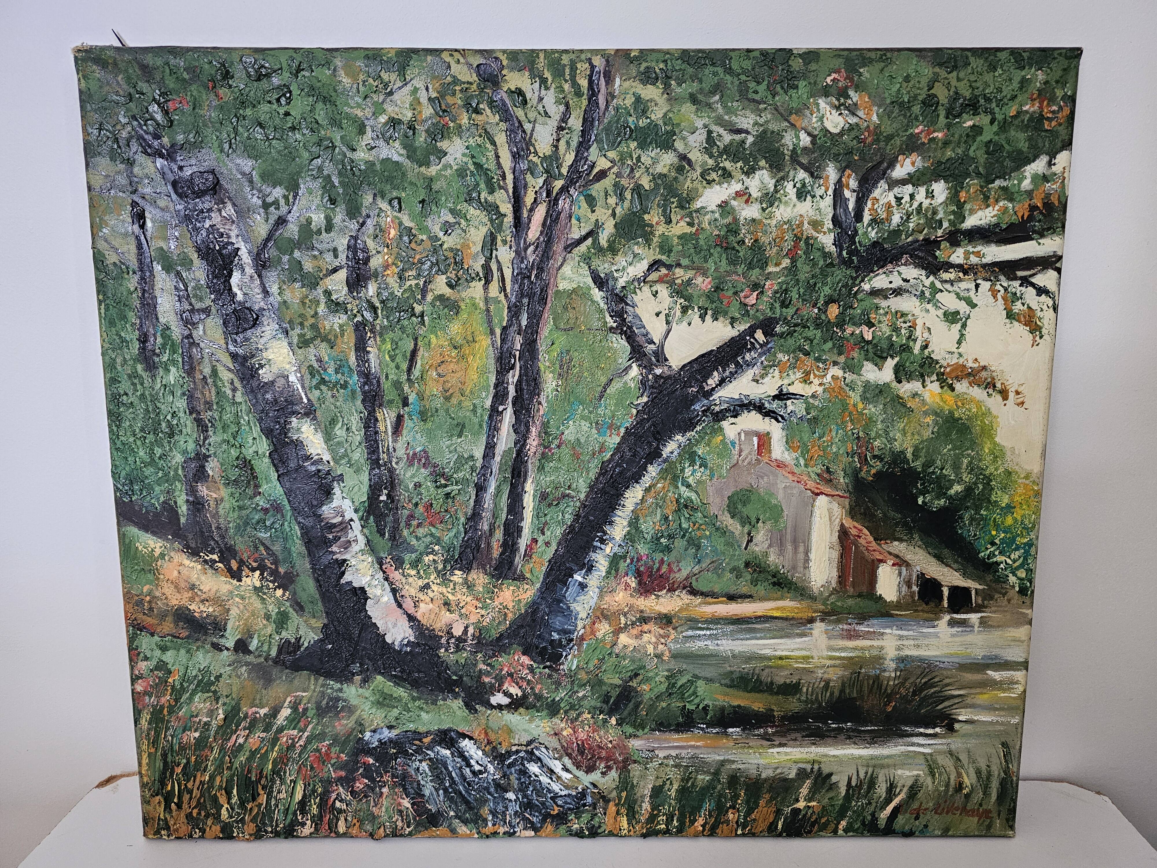 Tableau - Oil on canvas Verdant landscape river Signed M De Livenaye 197