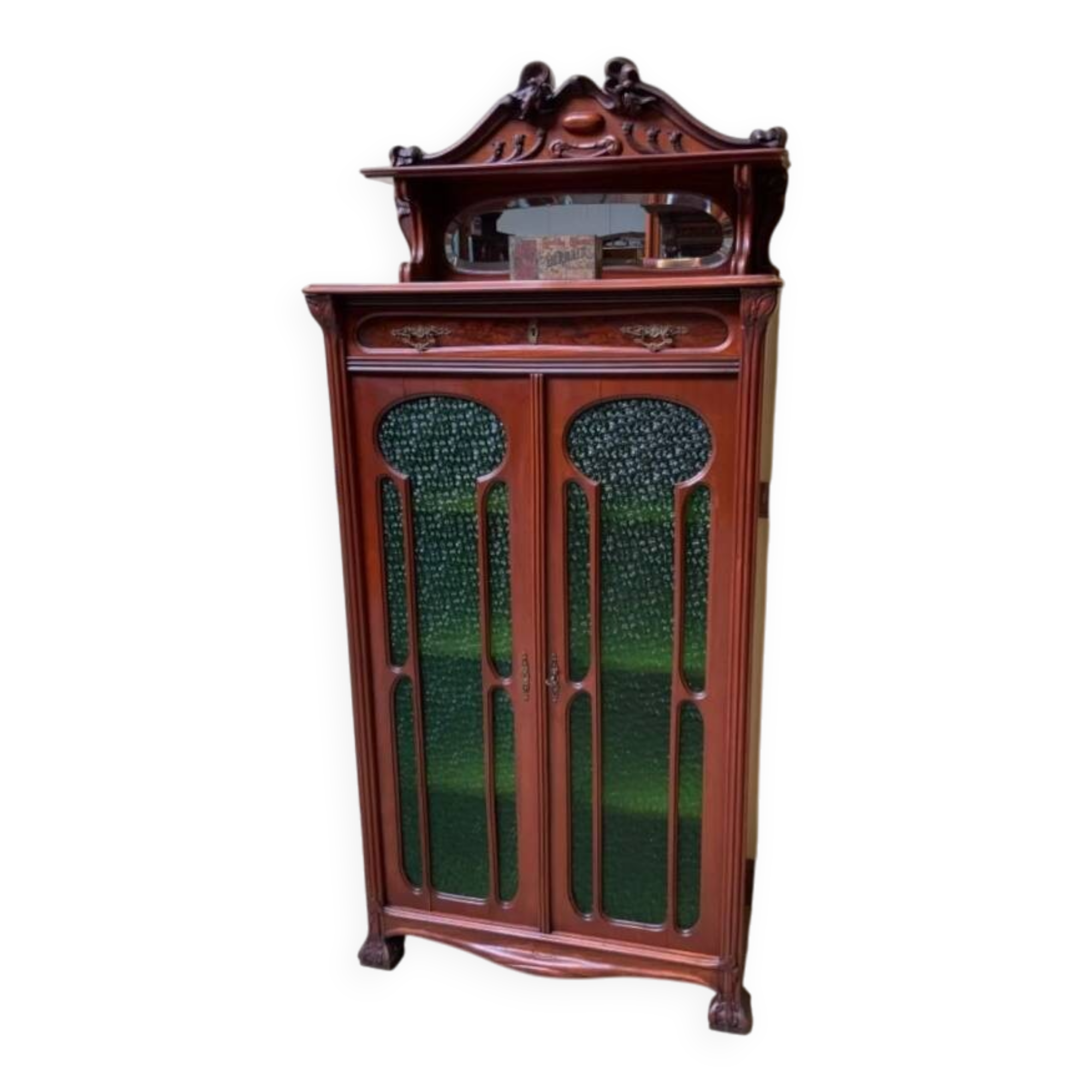 Antique Jugendstil display cabinet, vertical cabinet, Art Nouveau