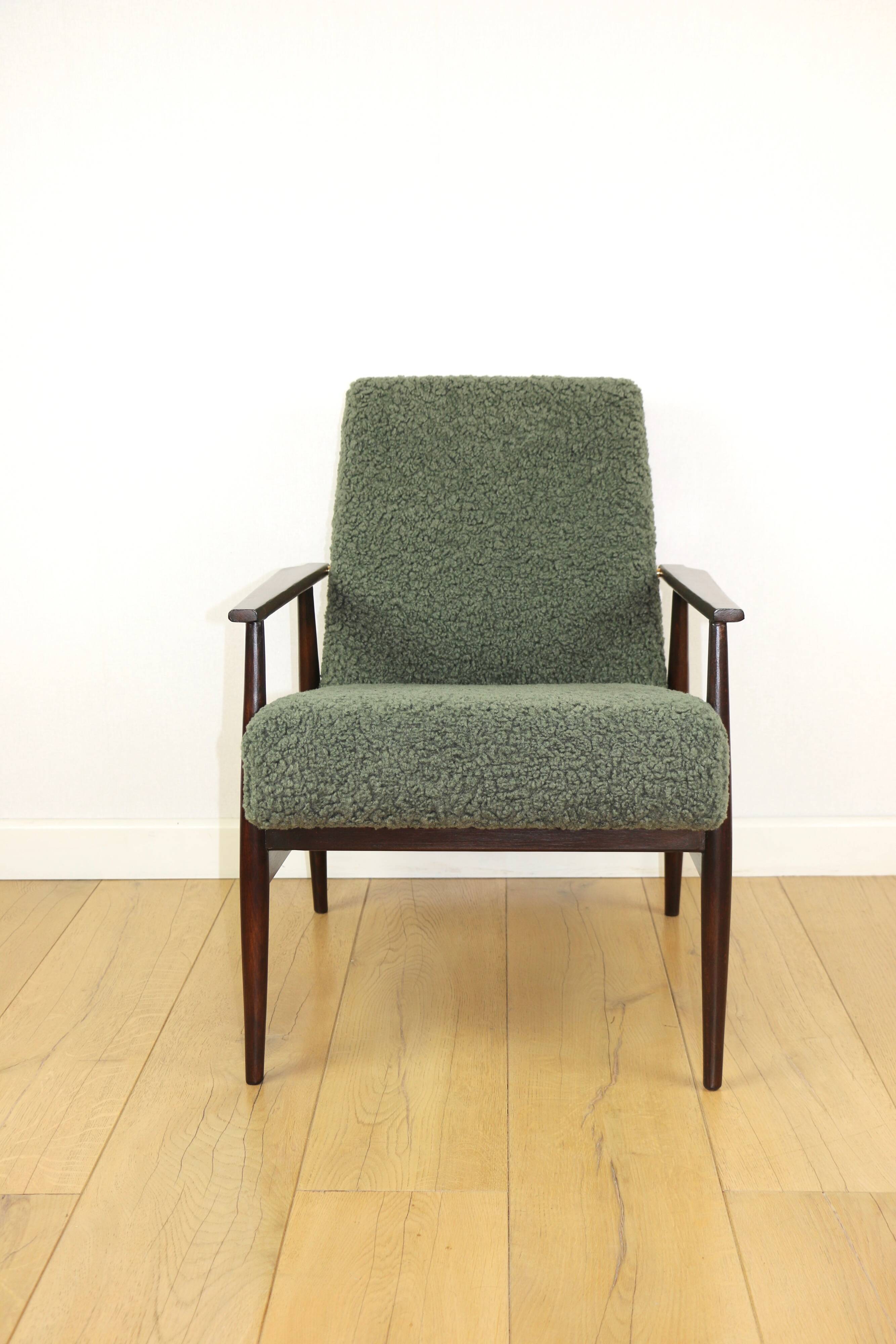 Fauteuil 'Lis', design en bouclés verts des années 1970 par Henryk Lis - 2 pièces disponibles