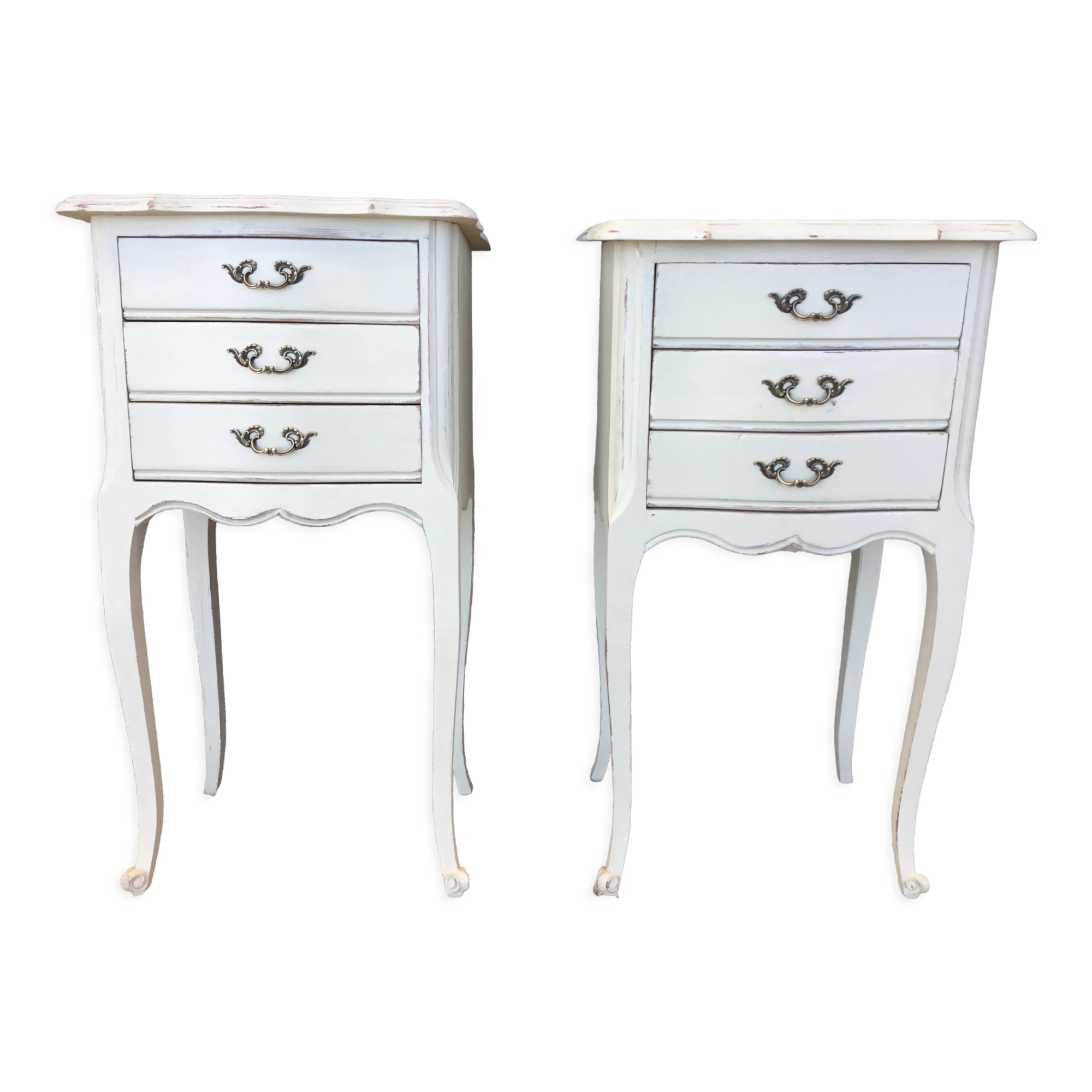 Pair of Louis XV style bedside tables patinated beige