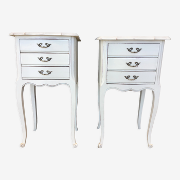 Pair of Louis XV style bedside tables patinated beige