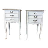 Pair of Louis XV style bedside tables patinated beige