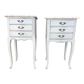 Pair of Louis XV style bedside tables patinated beige